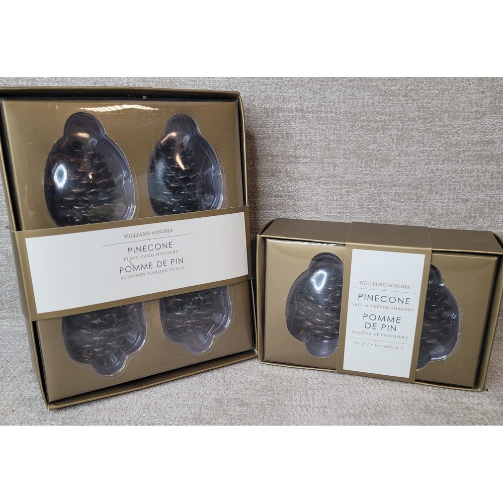 Williams Sonoma Pine Cone Place Card Holders Set 4 w/ Salt & Pepper Shakers NEW
